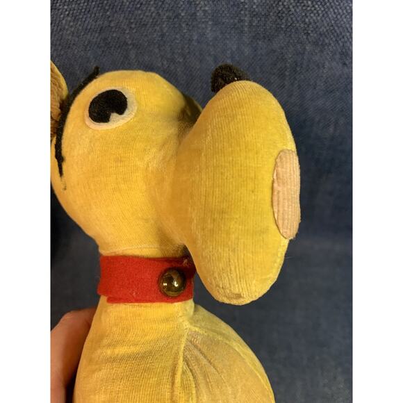 VINTAGE 1960’s Small Yellow Dog Sawdust Filled Plush Made In Japan Corduroy Ears - Picture 7 of 9